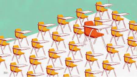 empty classroom with desks