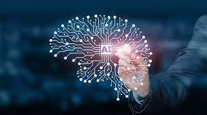 Brain with interconnected lines all leading to the letters "AI"